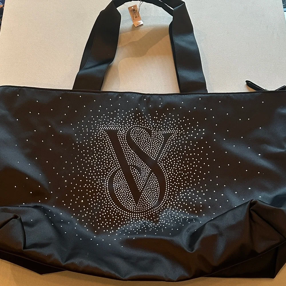 Victoria's Secret Black Tote with Rhinestone Logo - Picture 1 of 5